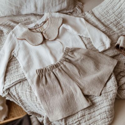 Bluza lniana dla dzieci z długim rękawem long unisex ecru