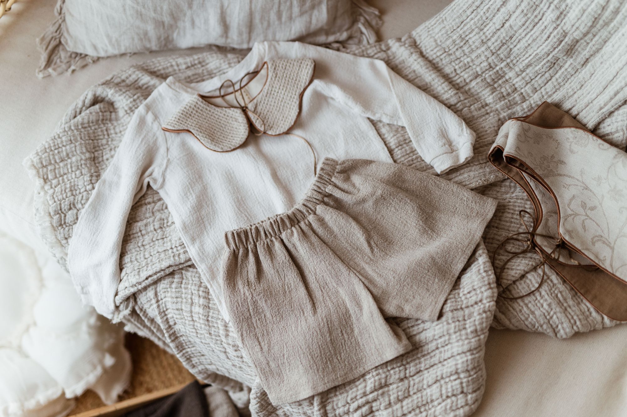 Bluza lniana dla dzieci z długim rękawem long unisex ecru