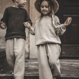 Bluzka lniana retro dla dziewczynki szara glina