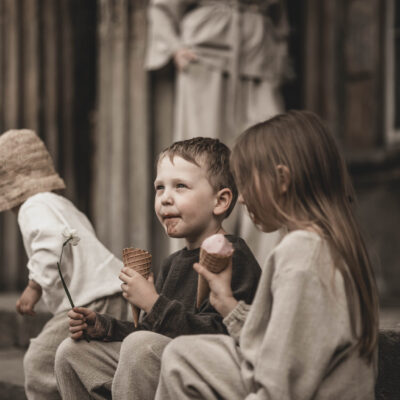 Bluzka lniana retro dla dziewczynki szara glina