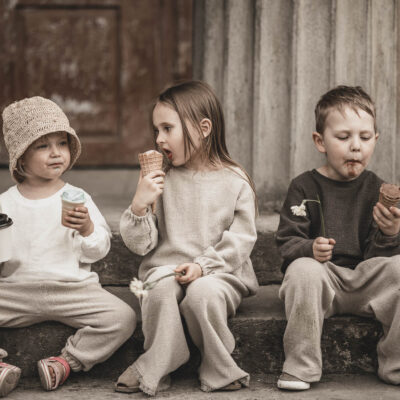 Bluzka lniana retro dla dziewczynki szara glina