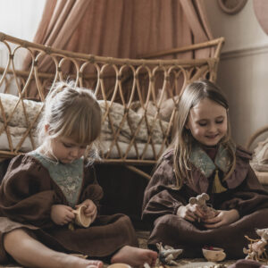 Brązowa retro sukienka lniana damska żakard kwiaty Marysia coco turkus