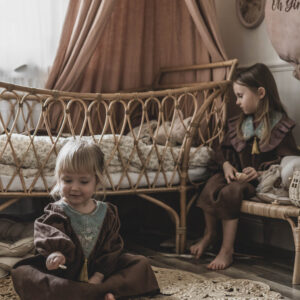 Brązowa retro sukienka lniana damska żakard kwiaty Marysia coco turkus