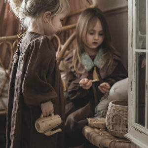 Brązowa retro sukienka lniana damska żakard kwiaty Marysia coco turkus