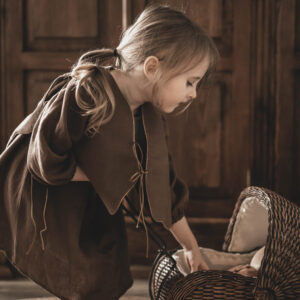 Brązowa retro sukienka lniana damska żakard kwiaty Marysia coco turkus