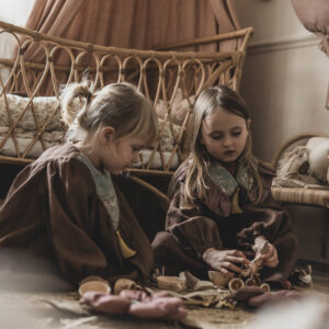 Brązowa sukienka lniana z żakardem 5-10 lat Marysia coco turkus