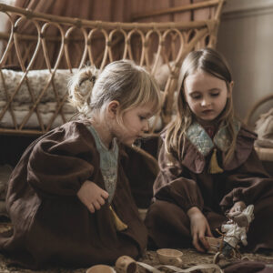 Brązowa sukienka lniana z żakardem 5-10 lat Marysia coco turkus