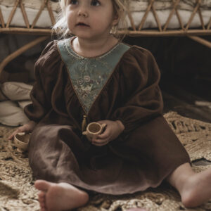 Brązowa sukienka lniana z żakardem 5-10 lat Marysia coco turkus