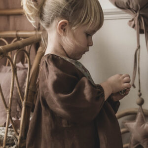 Brązowa sukienka lniana z żakardem 5-10 lat Marysia coco turkus