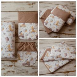 Brązowy kocyk do przedszkola z poduszką i workiem 160×120