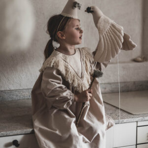 Czapeczka urodzinowa boho hand made natural beż z kokardką