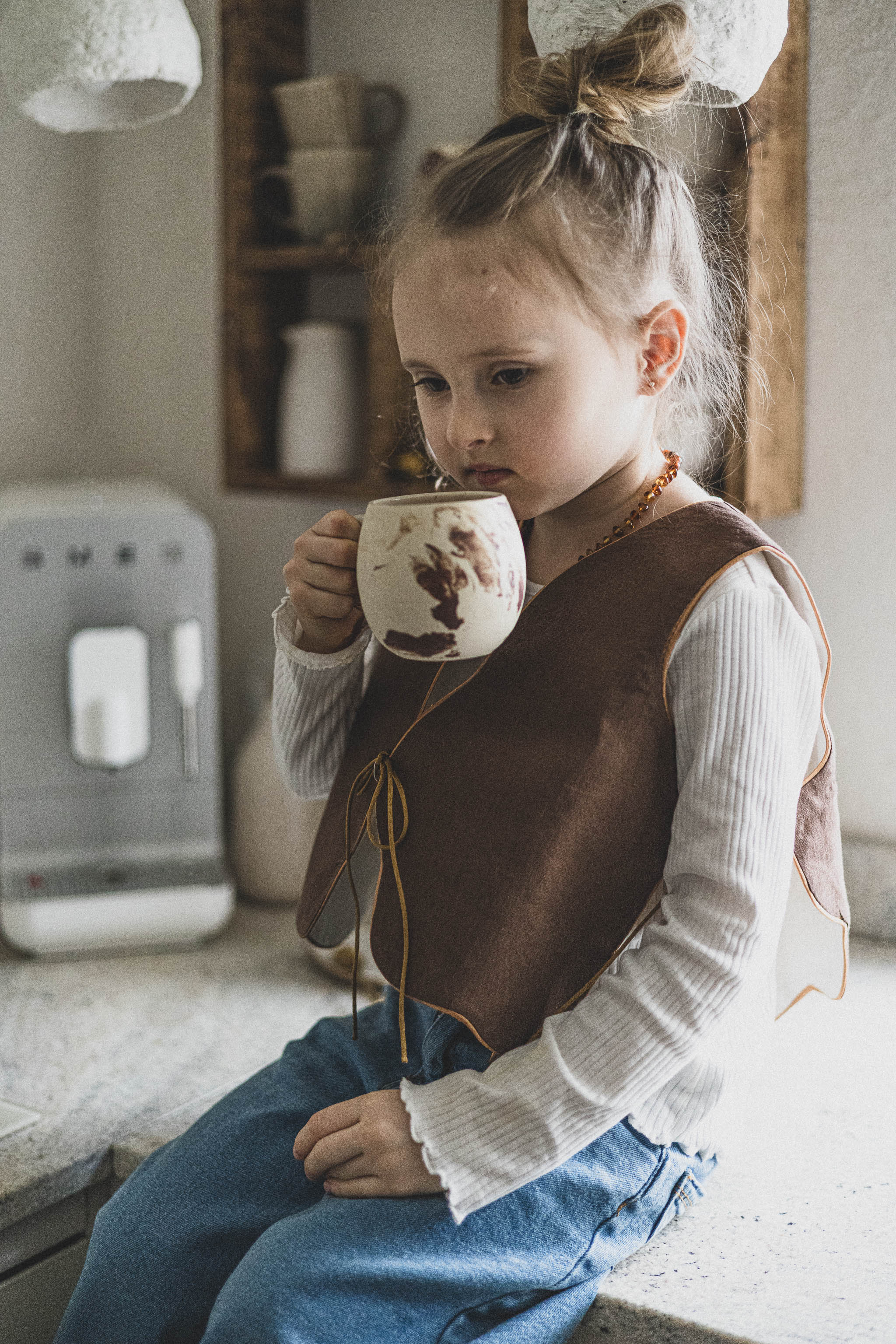 Kamizelka damska lniana brązowa lekka coco
