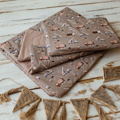 Kocyk bawełniany do przedszkola pościel premium zestaw 3w1 auta boho beż