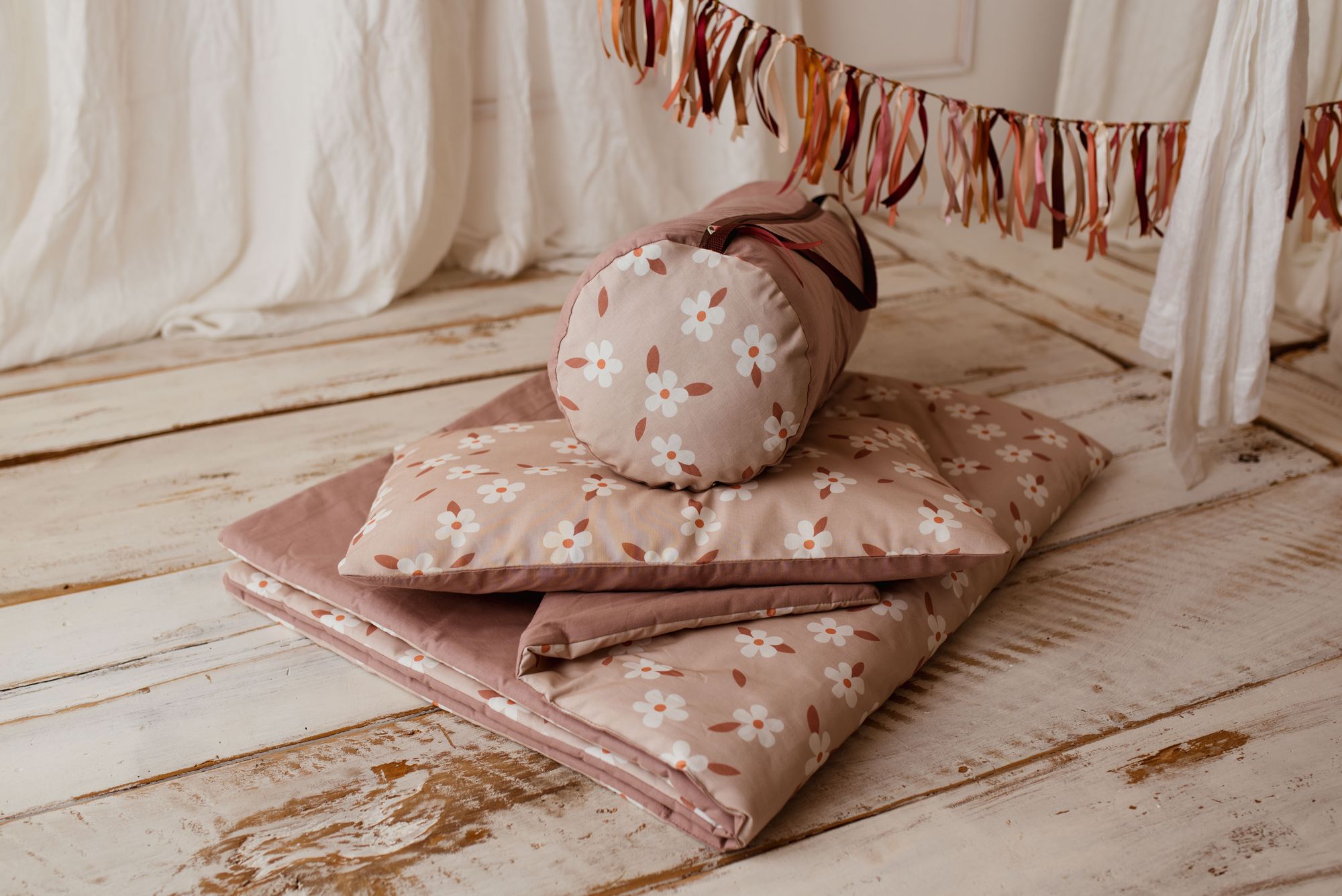 Kocyk bawełniany do przedszkola pościel premium zestaw 3w1 kwiatuszki retro