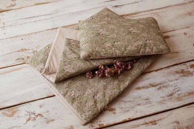 Kocyk bawełniany do przedszkola pościel zestaw 3w1 ptaszki oliwka