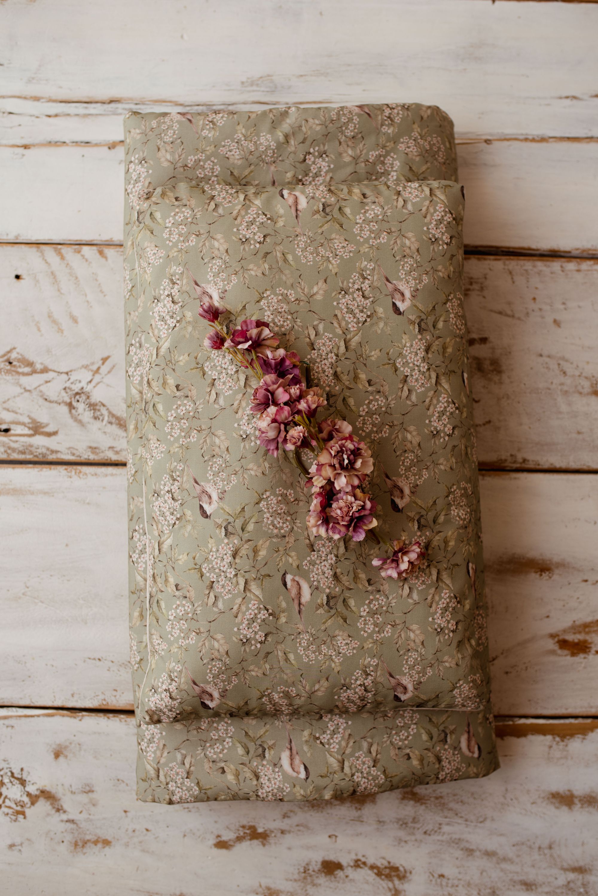 Kocyk bawełniany do przedszkola pościel zestaw 3w1 ptaszki oliwka