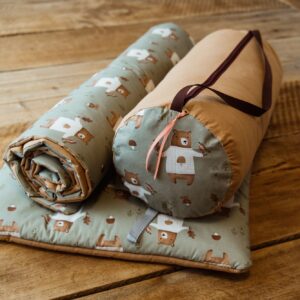 Kocyk bawełniany do przedszkola z poduszką i workiem misie zielone