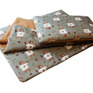 Kocyk bawełniany do przedszkola z poduszką i workiem misie zielone