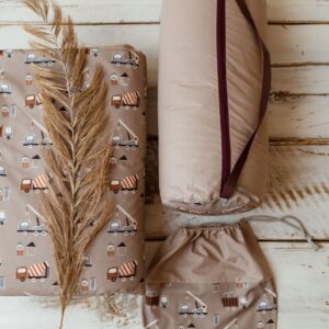 Kocyk bawełniany do żłobka pościel premium zestaw 3w1 auta boho beż