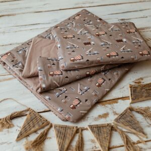 Kocyk bawełniany do żłobka pościel premium zestaw 3w1 auta boho beż