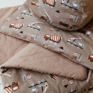 Kocyk bawełniany do żłobka pościel premium zestaw 3w1 auta boho beż