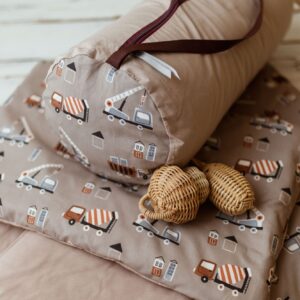 Kocyk bawełniany do żłobka pościel premium zestaw 3w1 auta boho beż
