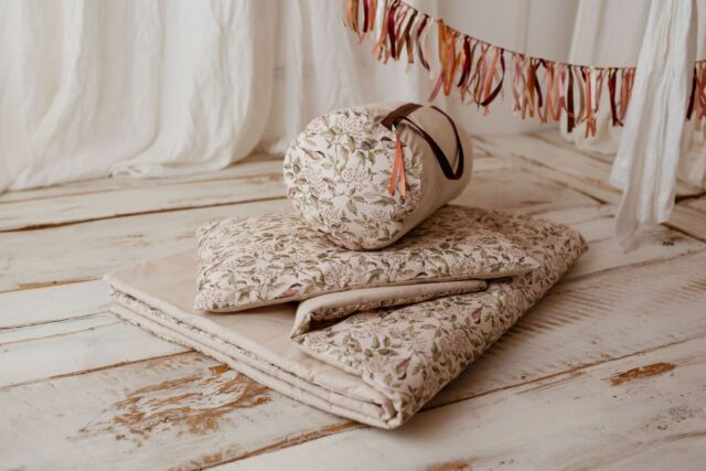 Kocyk bawełniany dla dzieci 3w1 zestaw ptaszki natural junior