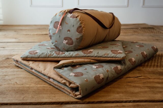 Kocyk bawełniany dla dziecka 3w1 zestaw jeżyki zielone junior