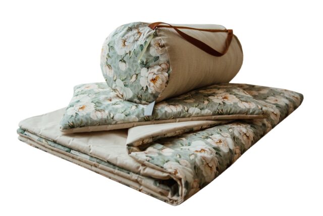 Kocyk bawełniany dla dzierci 3w1 zestaw białe kwiaty magnolie junior