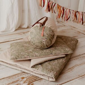 Kocyk dla dzieci bawełniany 3w1 zestaw ptaszki oliwka junior