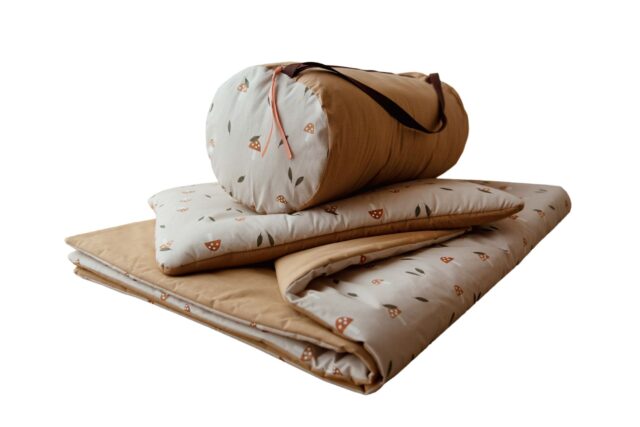 Kocyk dla dziecka bawełniany 3w1 zestaw grzybki junior