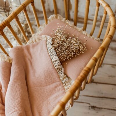 Kocyk dla niemowląt lniany 50cmx75cm retro róż