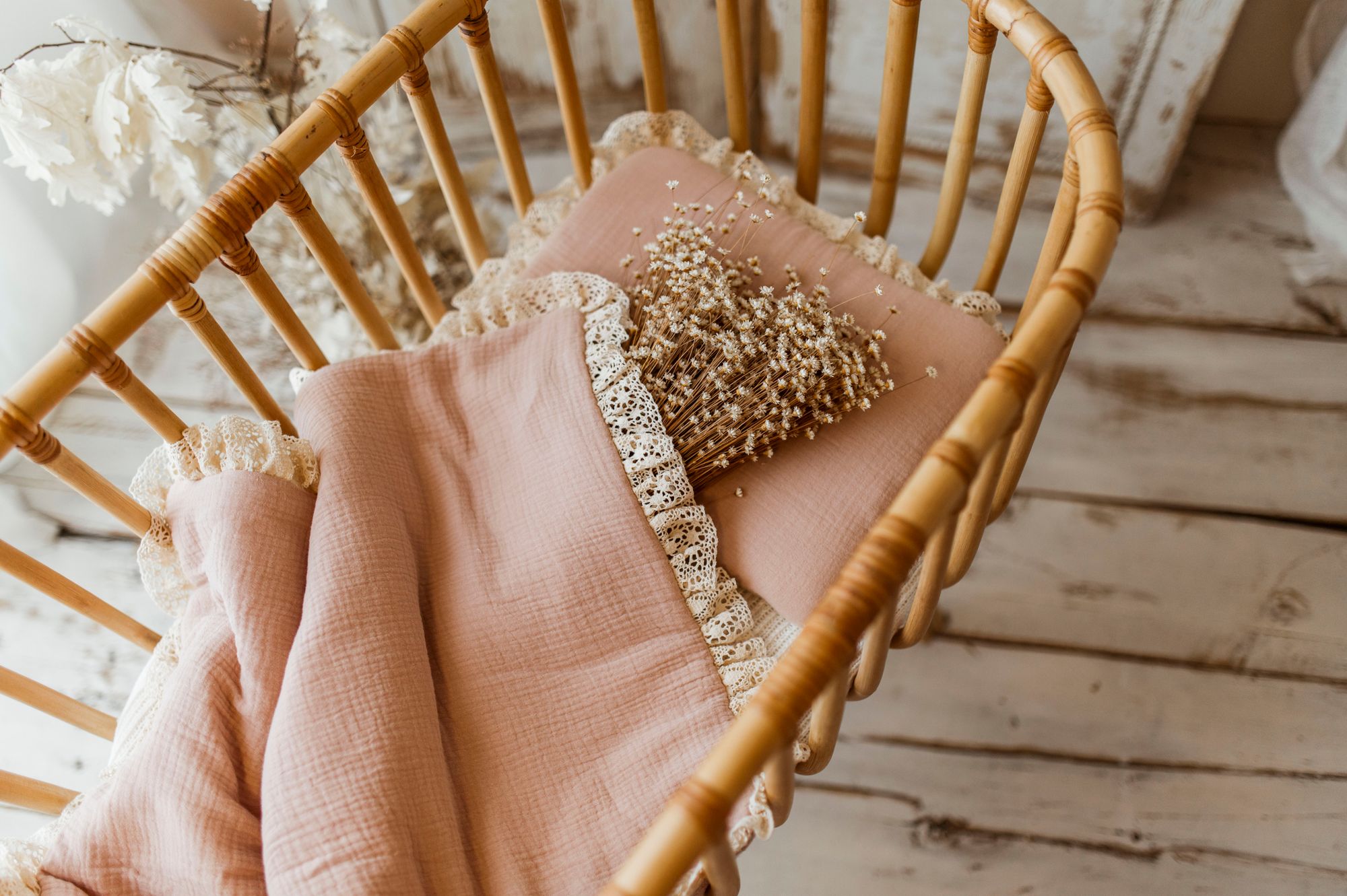 Kocyk dla niemowląt lniany 50cmx75cm retro róż