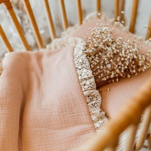 Kocyk dla niemowląt lniany 50cmx75cm retro róż