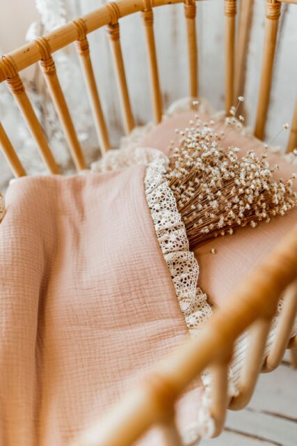 Kocyk dla niemowląt lniany 50cmx75cm retro róż