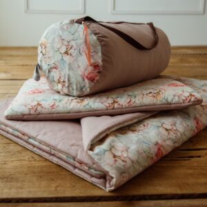 Kocyk do przedszkola premium zestaw 3w1 różowe magnolie