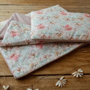 Kocyk do przedszkola premium zestaw 3w1 różowe magnolie