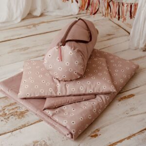 Kocyk do przedszkola z poduszką pościel 3w1 kwiatuszki uśmiechnij się