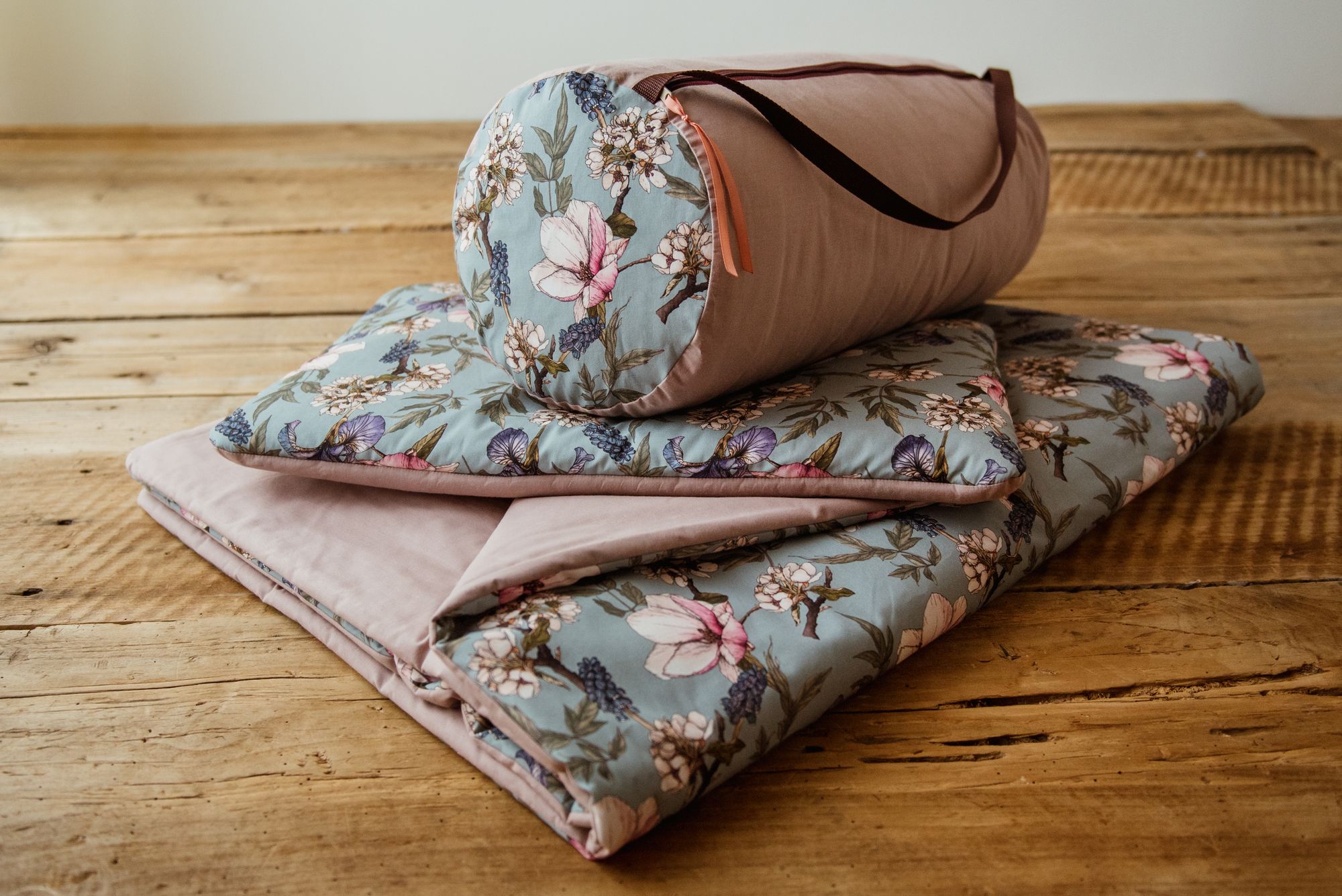 Kocyk do żłobka pościel bawełna premium zestaw 3w1 kwiaty retro róż