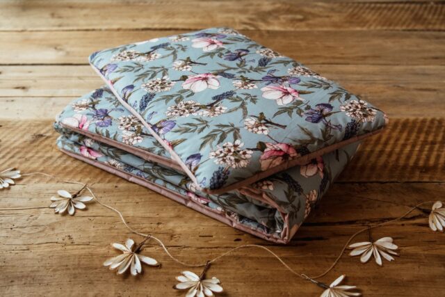 Kocyk do żłobka pościel bawełna premium zestaw 3w1 kwiaty retro róż