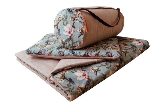 Kocyk do żłobka pościel bawełna premium zestaw 3w1 kwiaty retro róż