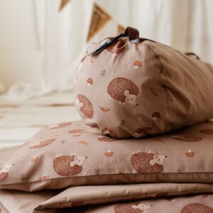 Kocyk do żłobka pościel bawełniany premium zestaw 3w1 jeżyki coffe