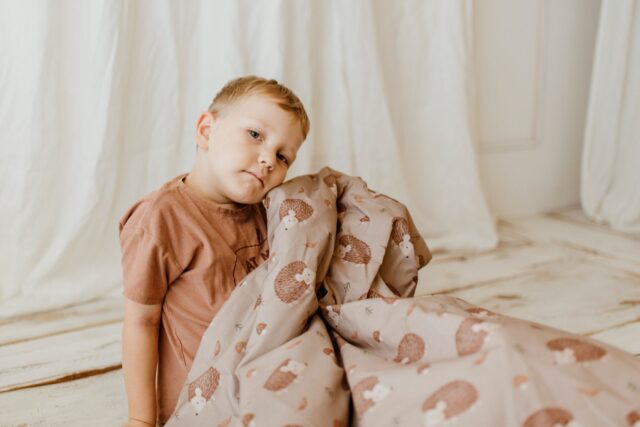 Kocyk do żłobka pościel bawełniany premium zestaw 3w1 jeżyki coffe