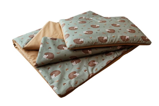 Kocyk do żłobka pościel bawełniany premium zestaw 3w1 jeżyki zielone