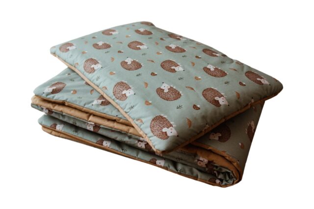 Kocyk do żłobka pościel bawełniany premium zestaw 3w1 jeżyki zielone