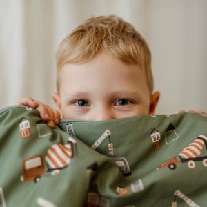 Kocyk do żłobka pościel premium zestaw 3w1 auta zielone szałwia