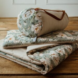 Kocyk do żłobka pościel zestaw 3w1 bawełna kwiaty białe magnolie