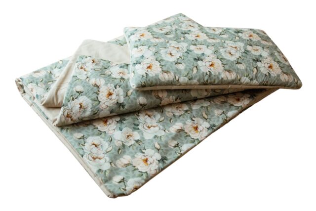 Kocyk do żłobka pościel zestaw 3w1 bawełna kwiaty białe magnolie