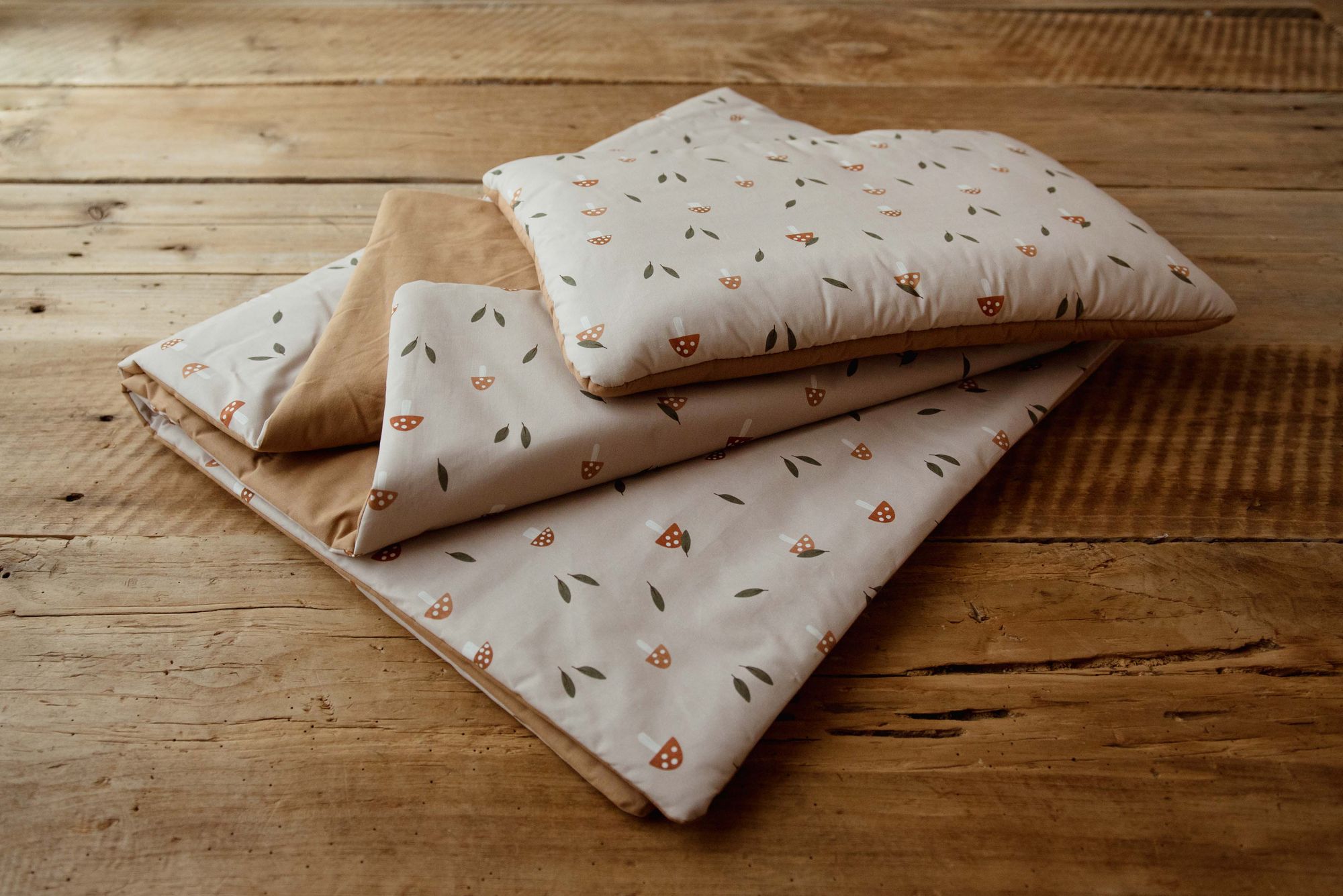 Kocyk do przedszkola zestaw 3w1 grzybki premium