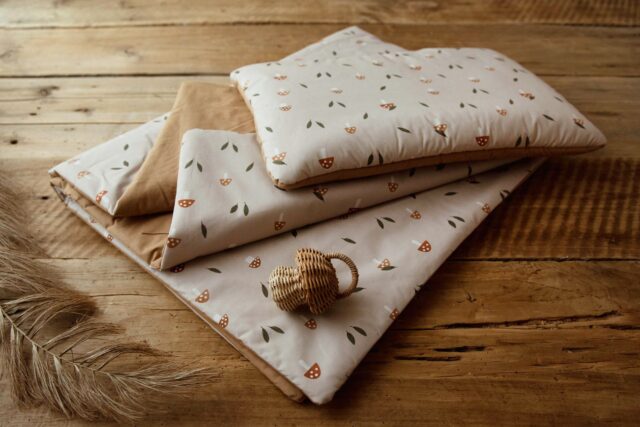 Kocyk do przedszkola zestaw 3w1 grzybki premium